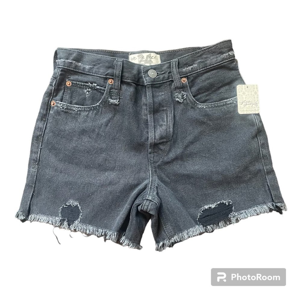 Free People black distressed denim shorts NWT